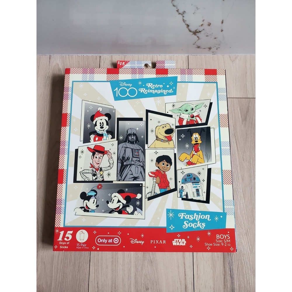 Disney 100 Retro Socks Boys 9-2.5 15 Days Fashion Advent Calendar New